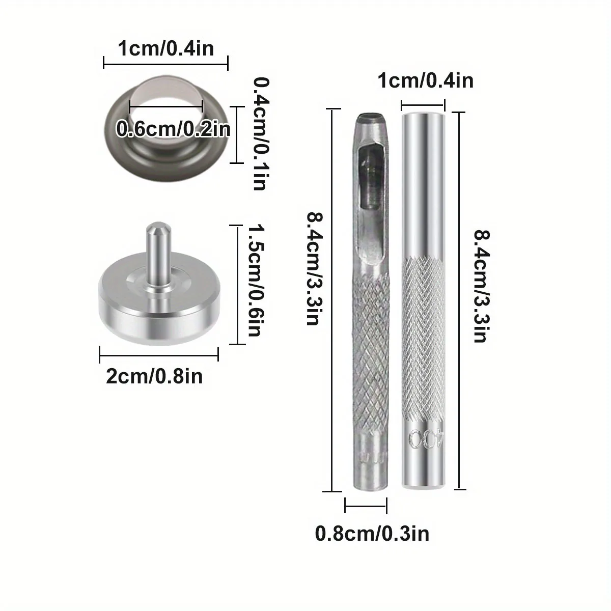 100/200/400 Sets, gemischte 4 Farben, 6 mm (1/4 Zoll) Ösen, Metallösen mit Unterlegscheiben, inklusive 3-teiligem Montagewerkzeug-Set für Lederarbeiten – Detail 2