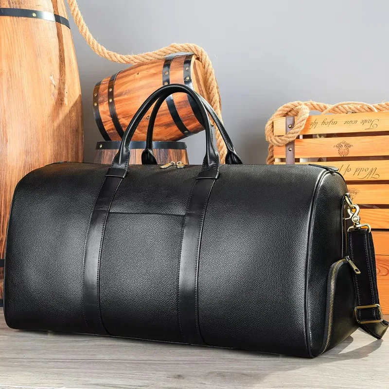 Men's Sports Gym Duffel Bag with Shoe Cabin Weekend Overnight Leather Travel Bag Men's Leather Duffel Bag