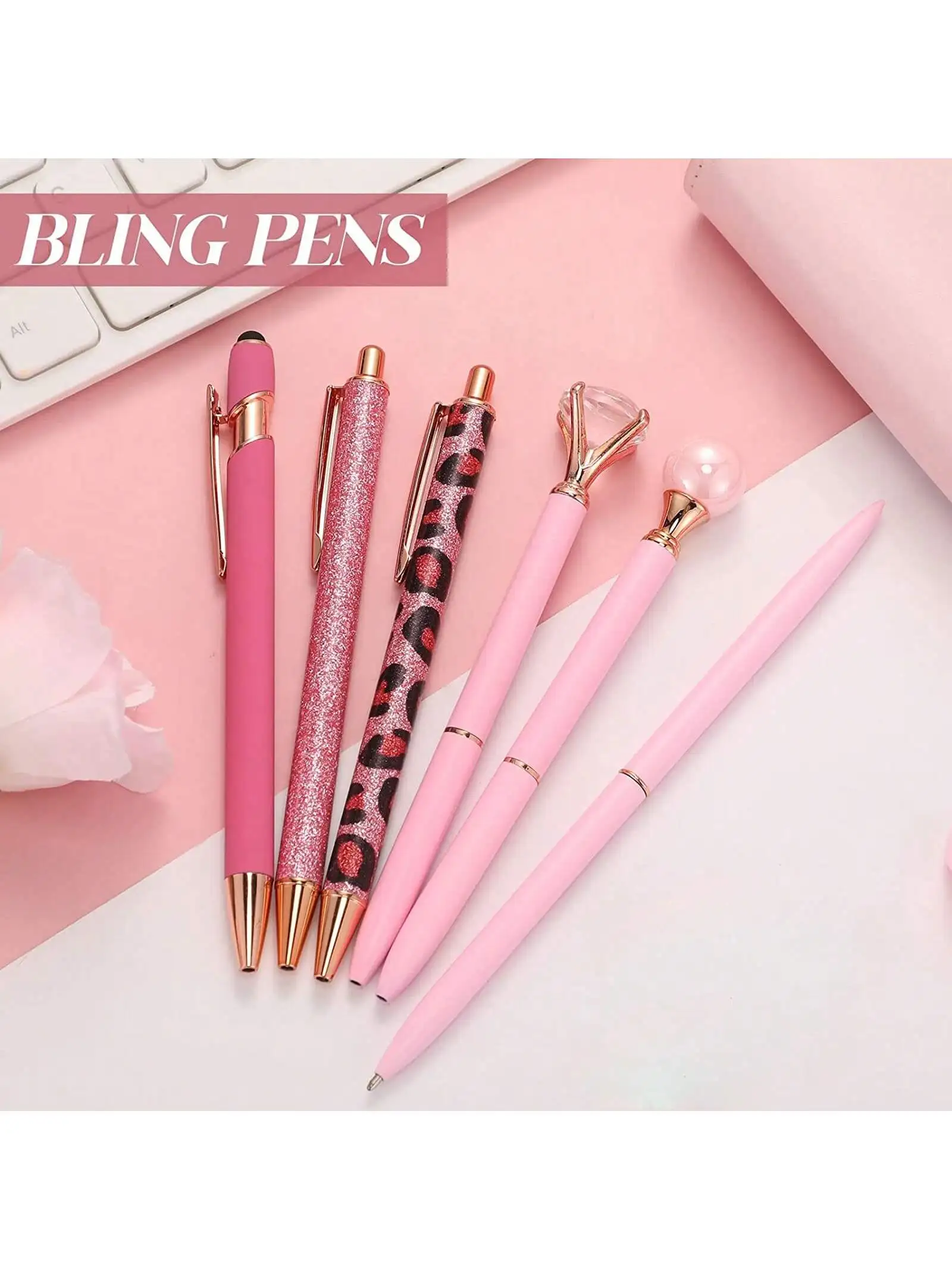 6 Pcs Ballpoint Pens Set Metal Crystal Diamond Pen Liquid Sand Glitter Pen for Journaling Black Ink Pretty Cute Pens Fancy Pens