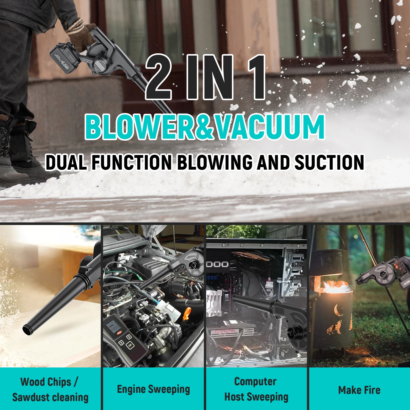 New Koopa Tool Mini Cordless Leaf Blower For 18V Makita BL1830 Battery Vacuum 150CFM Up To 230MPH, 2-in-1 Handle Electric Blower