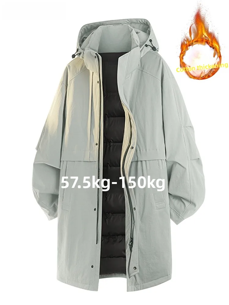 

Men's Large Size Cotton Jaet Winter Thi Warm Casual Loose Workwear Windproof Long Coat Faionable Urban Sle Zipper Clo...
