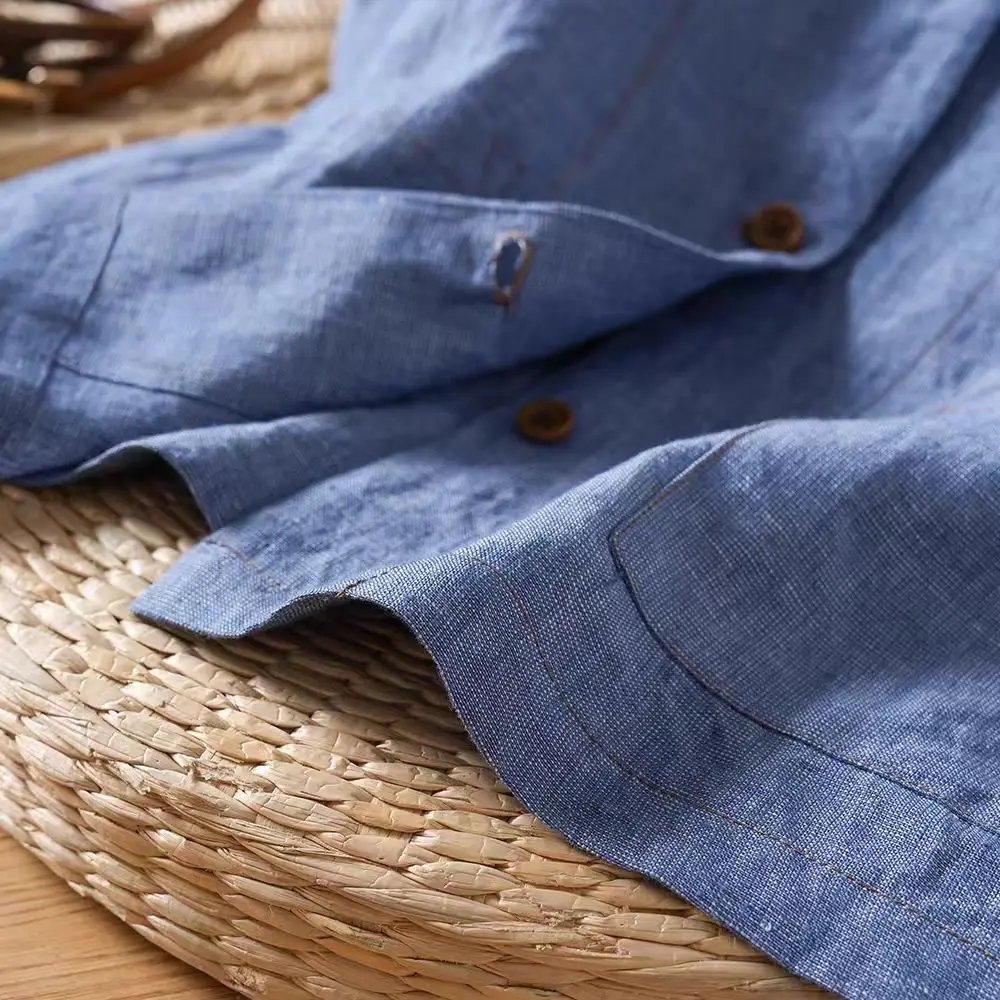 Damska luźna wyszczuplająca prosta bluzka typu top, pasująca do stylizacji artystycznej w stylu retro, na wiosnę i lato, z cienkiego materiału, z okrągłym dekoltem i guzikami...