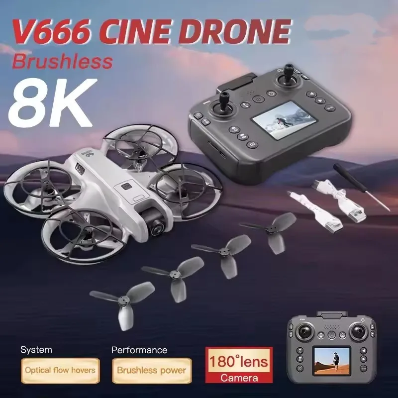 

Профессиональный дрон V666 с двойной камерой 8K, экраном, интеллектуальным обходом препятствий, бесщеточный квадрокоптер, радиоуправляемая игрушка для детей