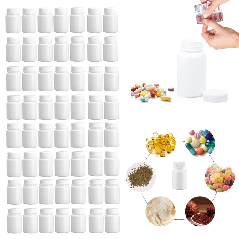 5Pcs 15-100ML White Empty Plastic Medical Pill Organizer Bottles With Lids Portable Tablets Cases Capsule Solid Powder Container