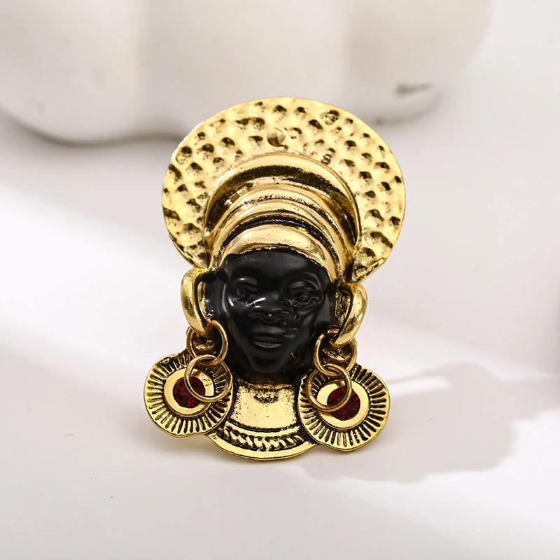 Vintage Wearring Big-earrings Black Women Brooches Metal Africa Lady Clothes Pins Jewelry