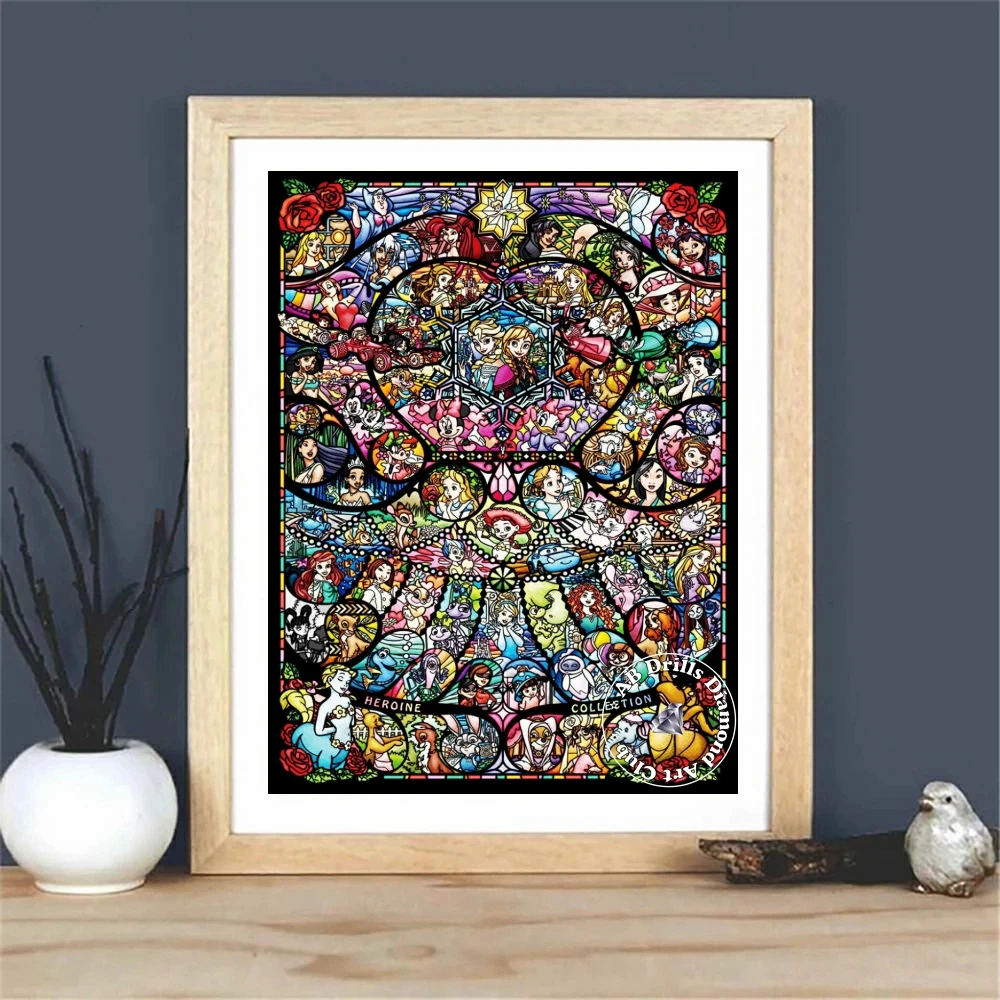 Stained Glass Disney AB Drill Diamond Painting Embroidery Cartoon Fairy Tale Princess Cross Stitch Rhinestone Children's Gifts