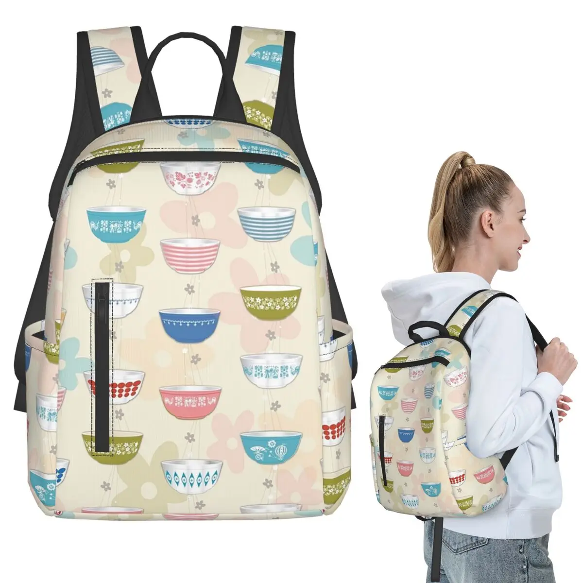 

Vintage Pyrex Bowls Collection Backpack Student BookBag Children School Bag Computer Shoulder Bags Men Women