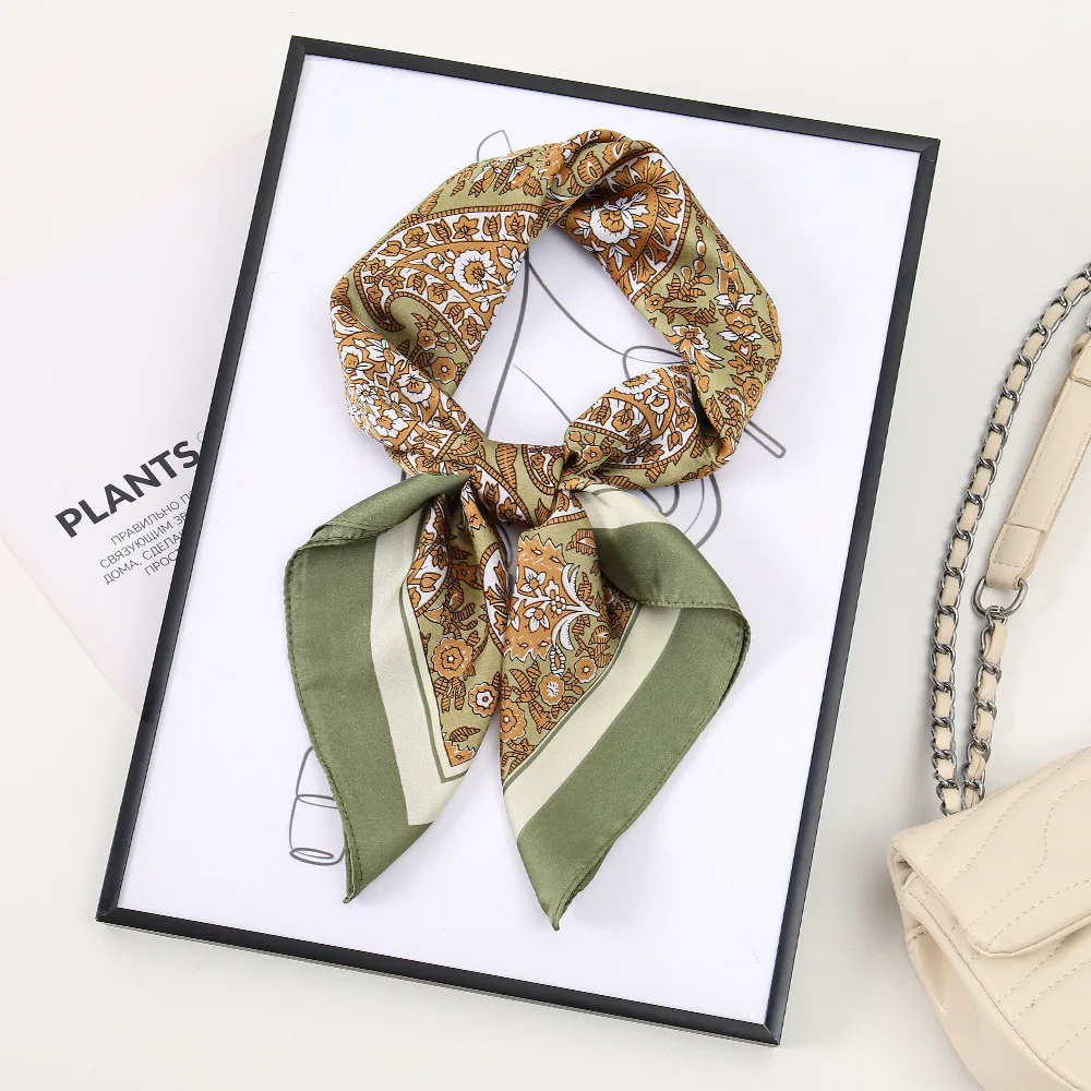 Silk Square Scarf Women Luxury Floral Print Kerchief Soft Satin Hairband Hands Bag Ribbon Foulard Hijab Neckerchief Headband