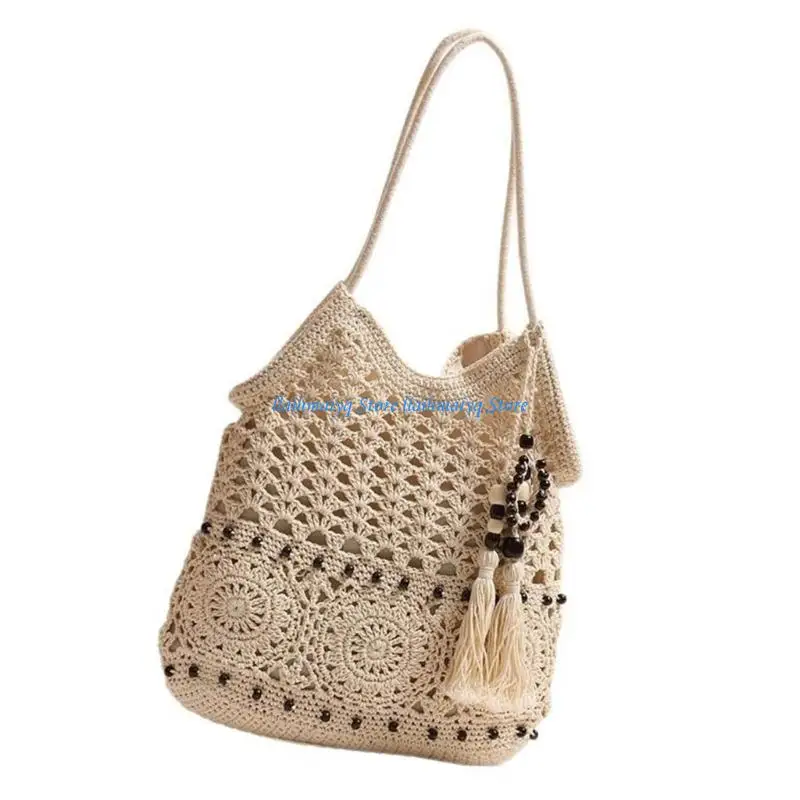 573B Lightweight Crochet Shoulder Purse Handbag for Casual Beachwear and Dresses