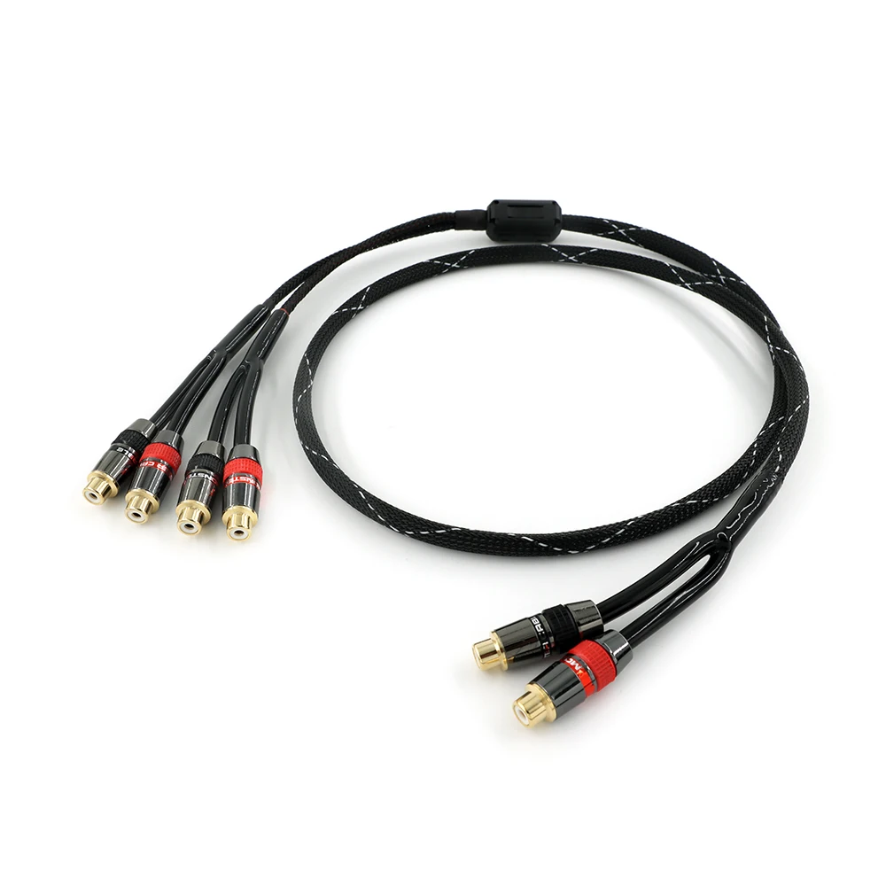 RCA Plug Splitter Stereo Audio Video Cable 2 feMale to 4 feMale Dual Speaker Y Adapter Connector Extension Cord 1 Input 2 Output