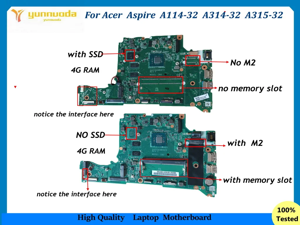 DA0Z8GMB8F0 DA0Z8GMB8D0 DA0Z8GMB8E0 motherboard For Acer Aspire A114-32 A314-32 A315-32 with N4000N4100 CPU 4G RAM 64G SSD teste