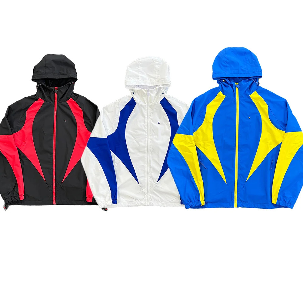 

Men's Cotton Tracksuit Hoodie Sweatshirt Windbreaker Jogging Top New Clothing Tops Woven Color-block Jacket-black with Red