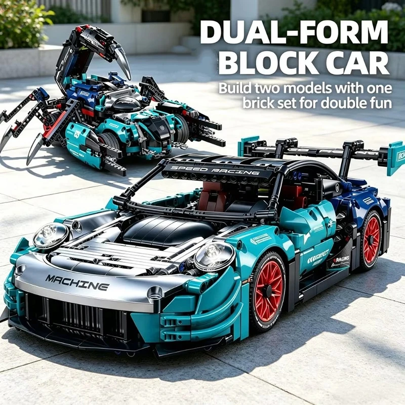 2 IN 1 Transformable Hypercar Scorpion Building Blocks 1289PCS Dual Form DIY Assembly Toy Racing Cars Model Sets for Kids Gifts
