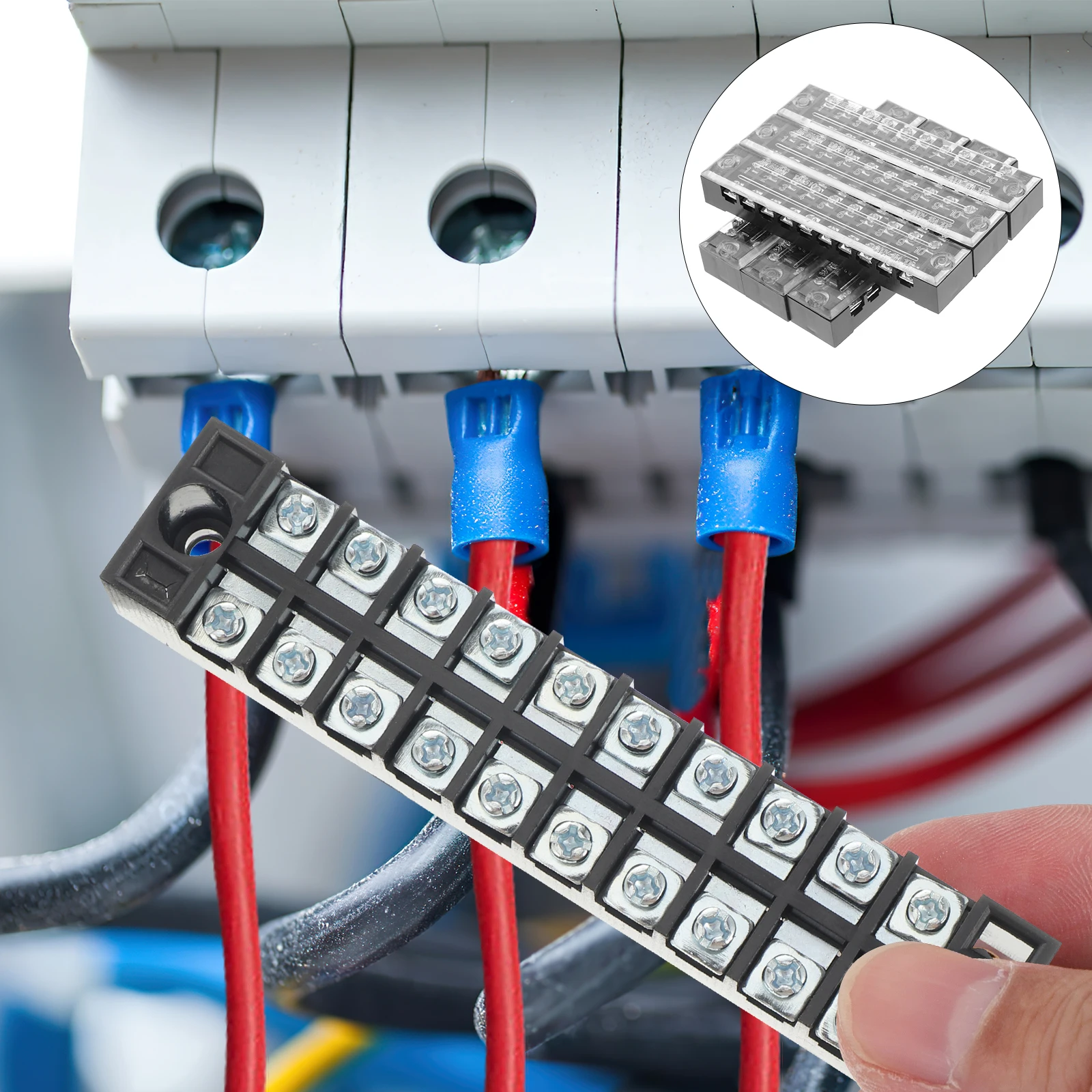 

6pcs 15A 10-Position Din Rail Terminal Block Wire Connector Screw Barrier Dual Row Insulating Cover Home Electronic Circuit