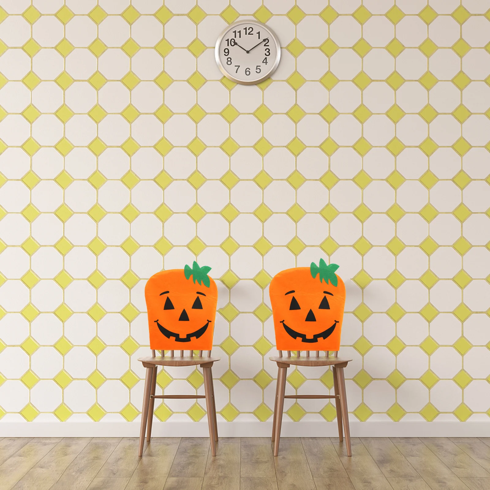 

2Pcs Halloween Pumpkin Face Chair Covers Comfortable Lightweight Backrest Slipcovers for Festival Party Dining Decor