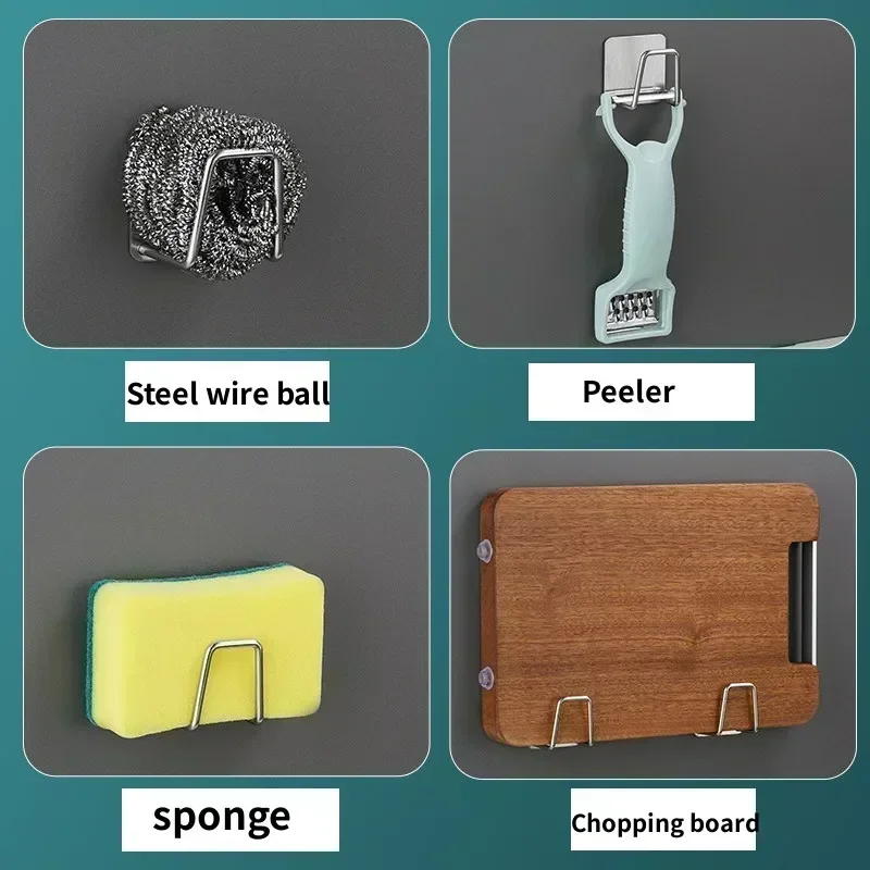 Kitchen Sponges Holder Stainless Steel Sink Sponges Drain Drying Rack Self Adhesive Storage Holder Wall Hooks Organizer