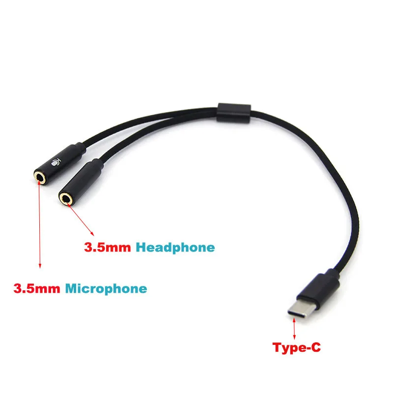 2 w1 typ C przejście ze złącza męskiego na podwójne 3.5mm kabel żeński splitter Jack słuchawki Usb C do 3.5mm Aux podwójne mikrofon słuchawkowy