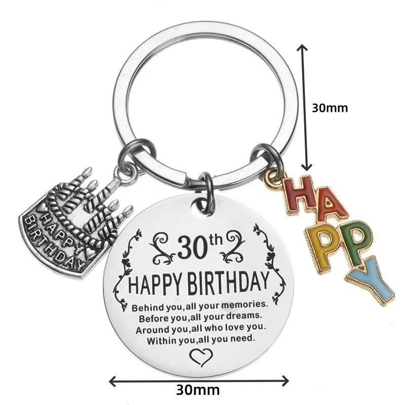 10 Pieces Cake Round Stainless Steel Keychain as a Birthday Gift for Women