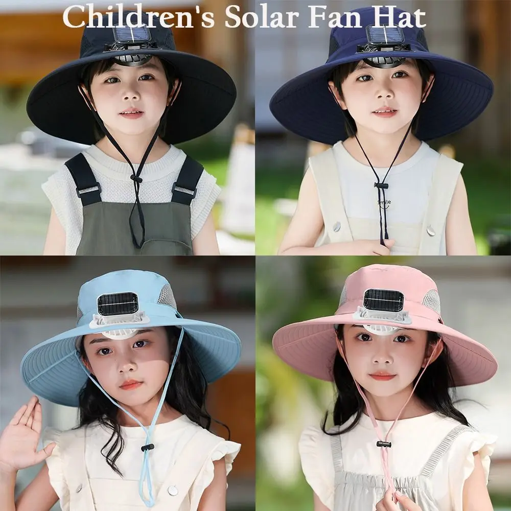 

Casual Solar/USB Charging Sun Hat Wide Brim with Cooling Fan Outdoor Sunshade Hat Breathable Anti-UV Kids Fisherman Hat