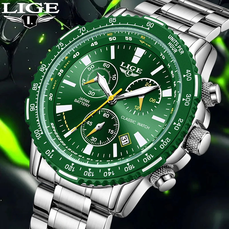 

LIGE Simple Dial Watches Male Luxury Stainless Steel Band Casual Sports High Quality Waterproof Auto Date Quartz Man Watch Gifts
