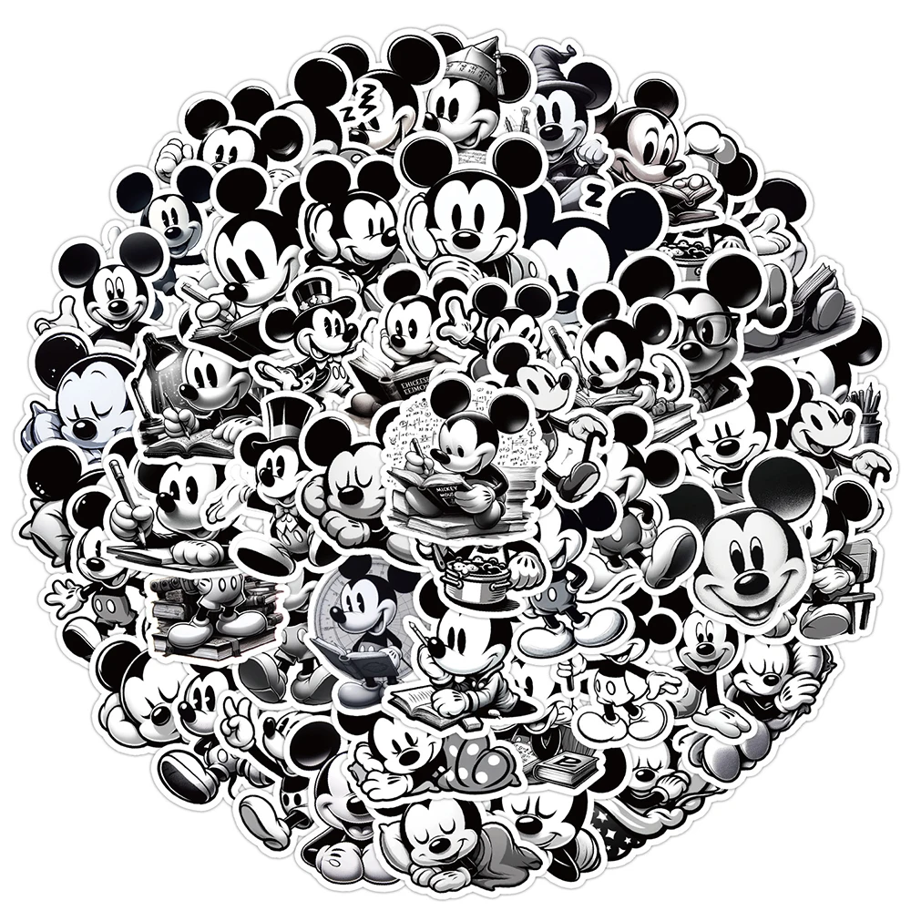 

10/30/50pcs Cute Disney Cartoon Mickey Mouse Stickers Black White Decals Laptop Phone Fridge Suitcase Wall Waterproof Sticker