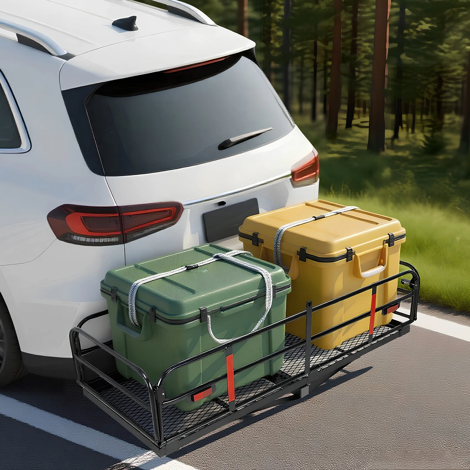 

Hitch Mount Cargo Carrier Weatherproof Steel Luggage Rack 500 LBS Capacity with Hitch Stabilizer for Car SUV Camping Traveling