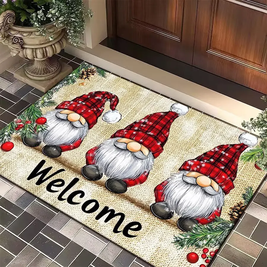 VIKAMA Christmas Lucky Tree Doormat for Front Door, Soft Velvet Welcome Mat, Non Slip Anti Fatigue Door Rug Indoor Outdoor