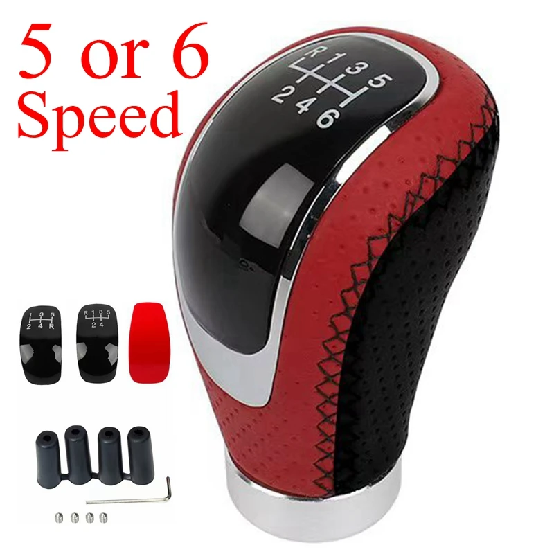 

5 или 6-скоростная кожаная красная ручка переключения передач Автомобильная ручка переключения передач Ручка переключения передач Ручка переключения передач Рычаг ручной коробки передач