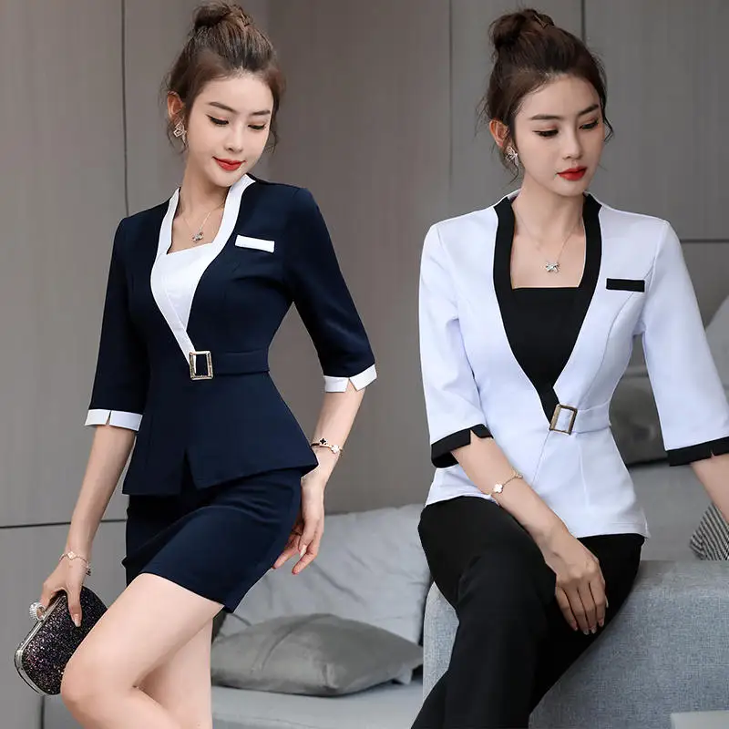 Beauty Salon Spa Hotel Receptionist Uniform For Woman Waiter Clothes Esthetic DeskMassage Nail Beautician Cafe Work Outfit Top