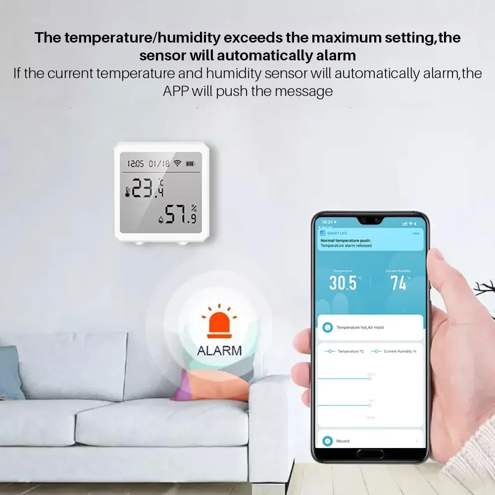 Tuya WIFI Temperature and Humidity sensor Intelligent linkage of temperature and humidity sensor Alexa Google Home