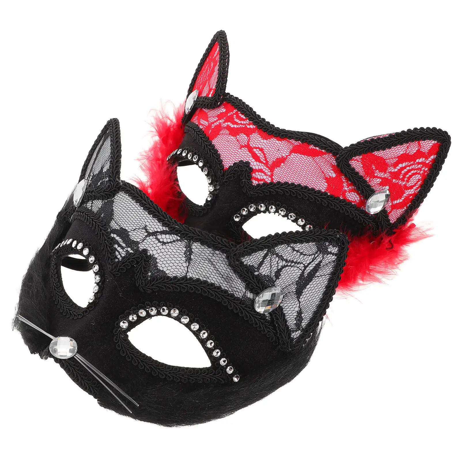 2Pcs Masquerade Cat Mask Lace Women Halloween Party Costume Cosplay Mask Adjustable Comfortable Breathable Design