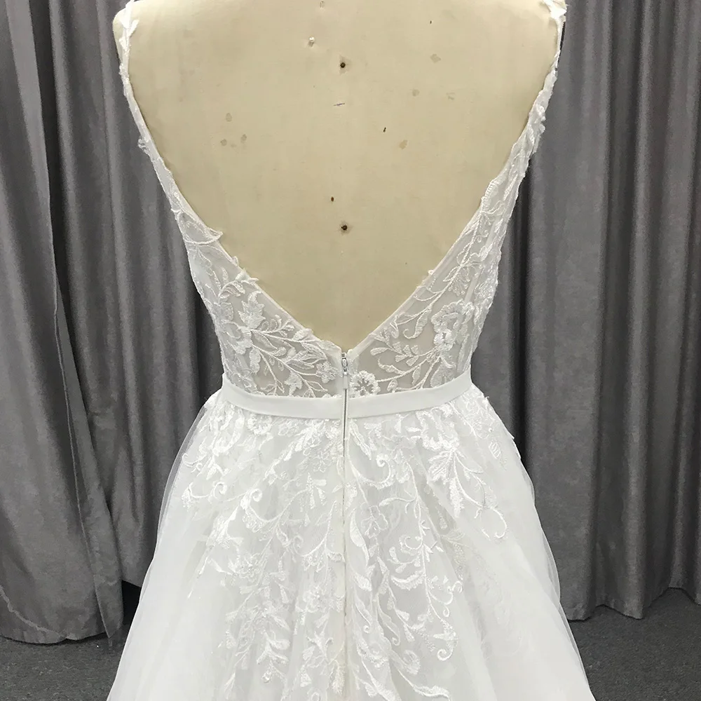 Sur Mesure A-ligne Simple 2024 Robes De Mariée Appliques V-cou Bretelles Spaghetti Mariées manquant Quelle que soit Robe De Mariée HX9044-2