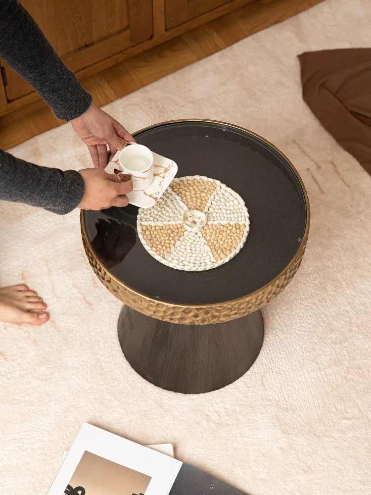 Vintage Natural Shell Decoration Coffee Table Metal Furniture Living Room Homestay Sofa Side Small Rotundity Tea Tables