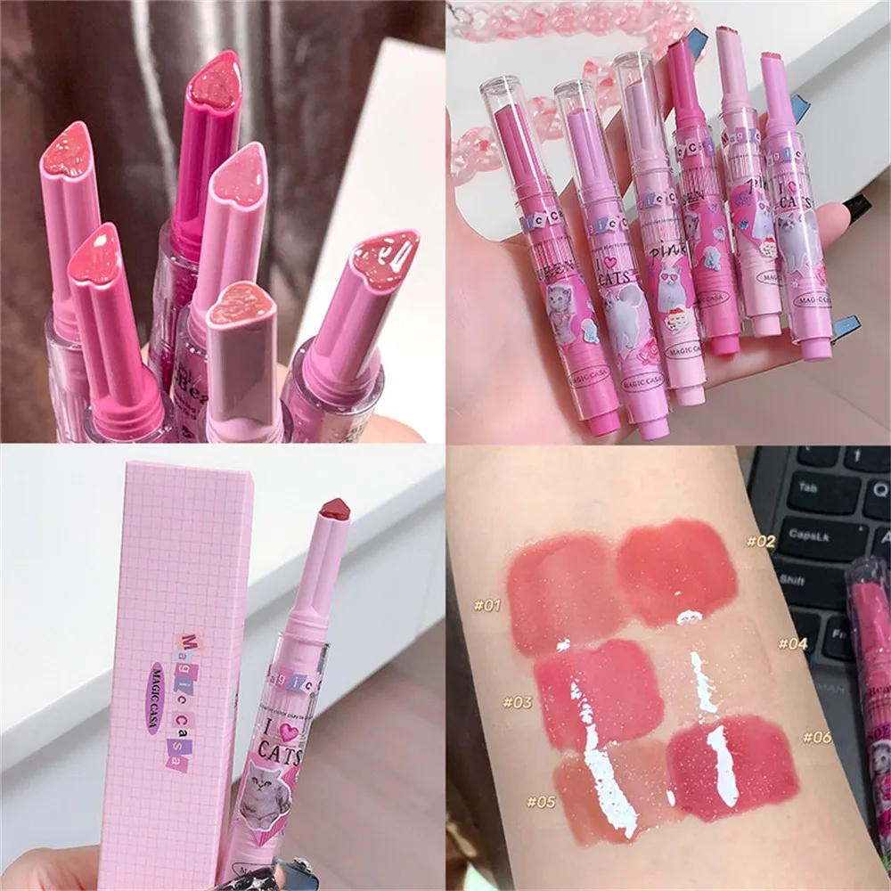 Jelly Mirror Lipstick Lip Gloss antiaderente Cup Mirror Lip Tint rossetto a forma di cuore idratante Lipgloss rossetto a lunga durata