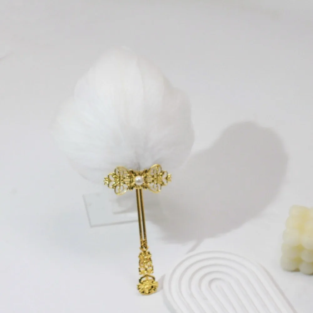 Gold Handle Feather Hand Fan Colorful Vintage Ornate Handheld Fan Chinese Style Fairy Fan Chinese Style Fan Home Decoration