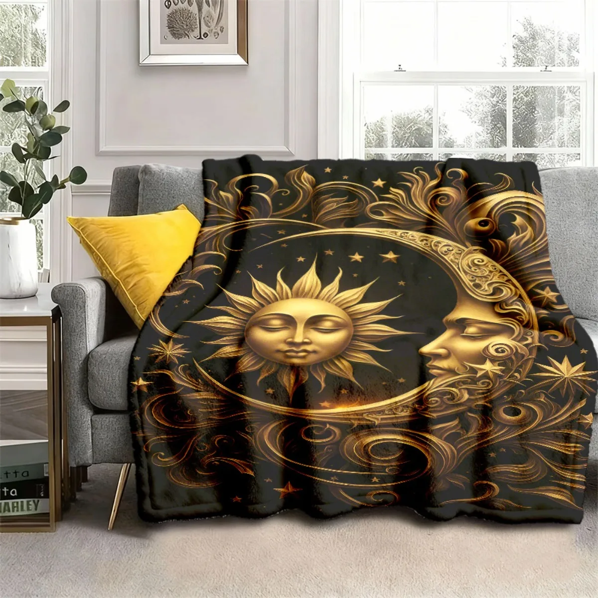 Luxury Celestial Sun Goddess Flannel Throw Blanket Mystic Starry Night Print Plush Throw Cozy Winter Couch Decor Warming Wrap Gi