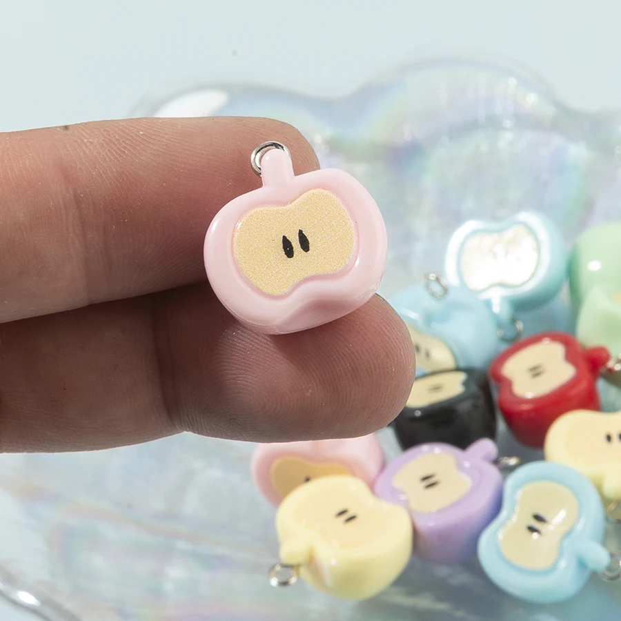 10pcs/PACK Resin Cute Mini Colorful Half An Apples Charms For DIY Earrings Necklace Jewelry Accessories Finding ﻿