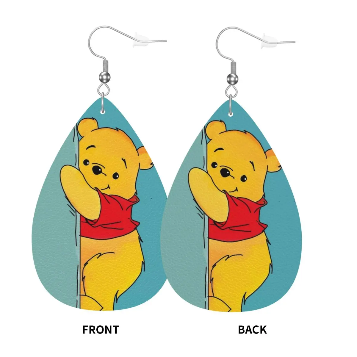 Custom Drop Dangle Earrings Winnie The Pooh Leather Teardrop Earrings PVC Leather for Gifts Dainty Jewelry view 3