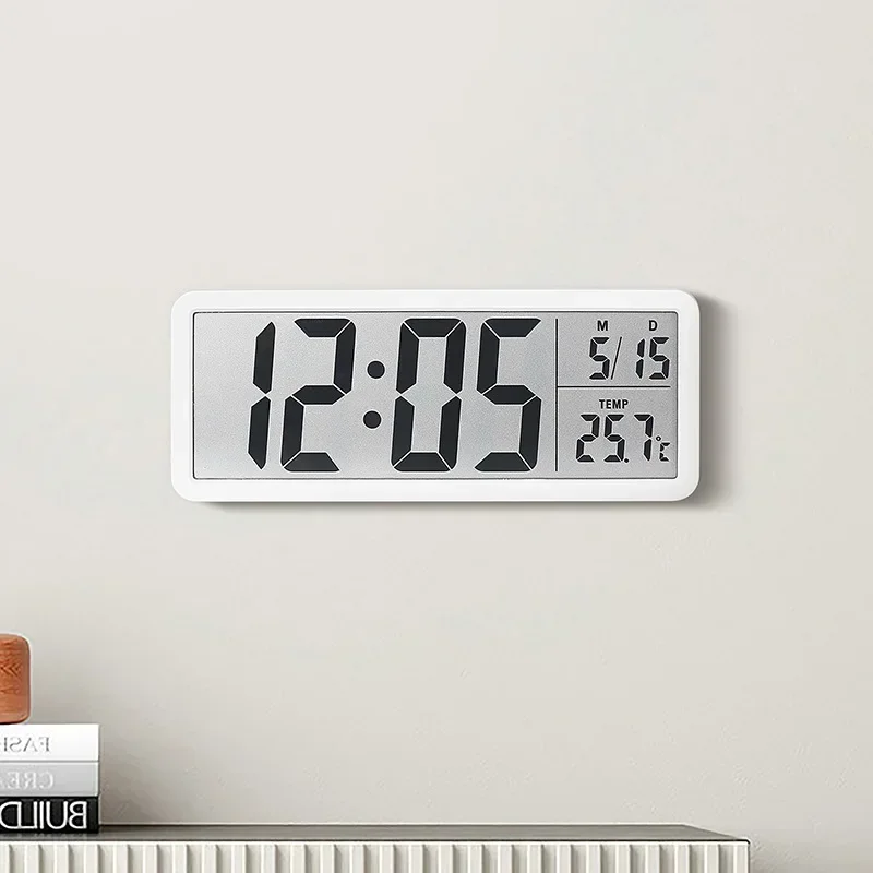 Digital Wall Clock Electronic Wall Mounted LCD Disply Clocks Multifunctional Temperature and Time Week Display Alarm Clock White