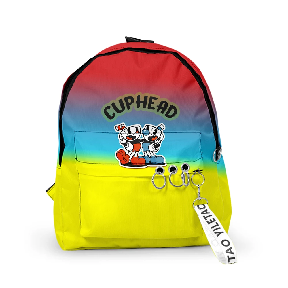 

Hip Hop Popular Anime Cuphead Backpacks Boys/Girls pupil School Bags 3D Print Keychains Oxford Waterproof Cute Small Backpacks