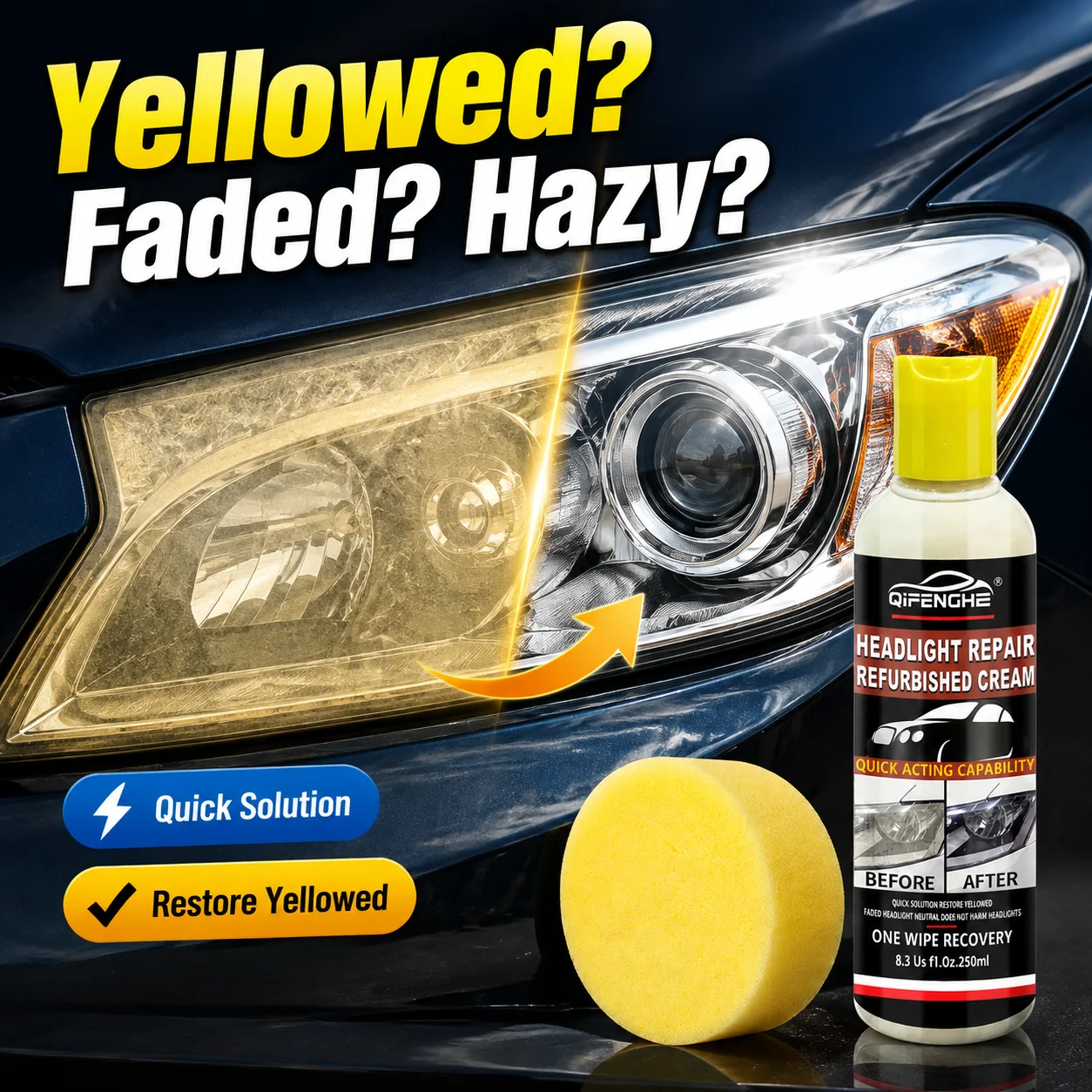 Car Headlight Repair Cream One‑wipe Recovery Quickly Restore Yellowed Foggy Lenses Renew Clear Bright Vehicle Headlamp Surface
