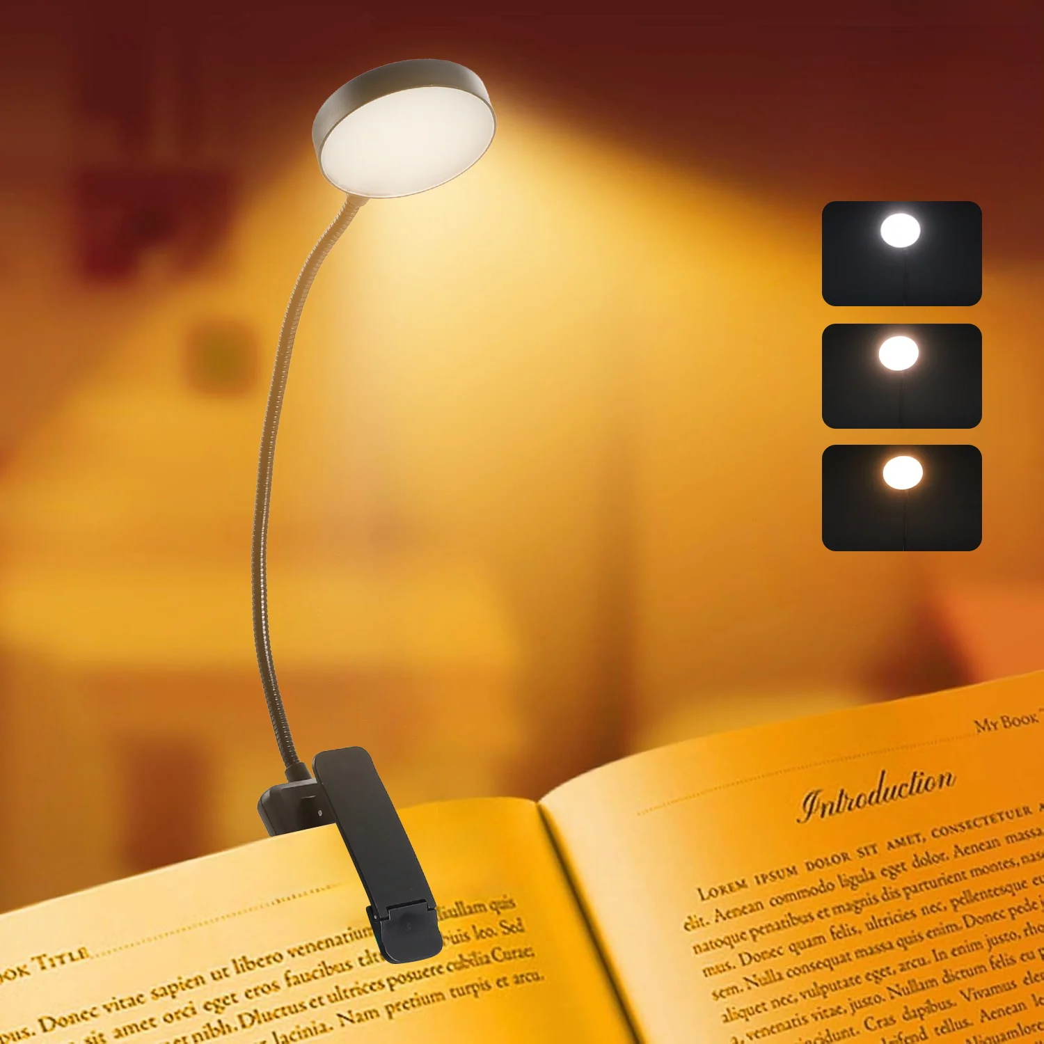 

Черный, 1/2/4 шт., круглая лампа-держатель для книг, 31 лампа, USB-зарядка, лампа для чтения с 3-цветными температурами и регулируемым затемнением