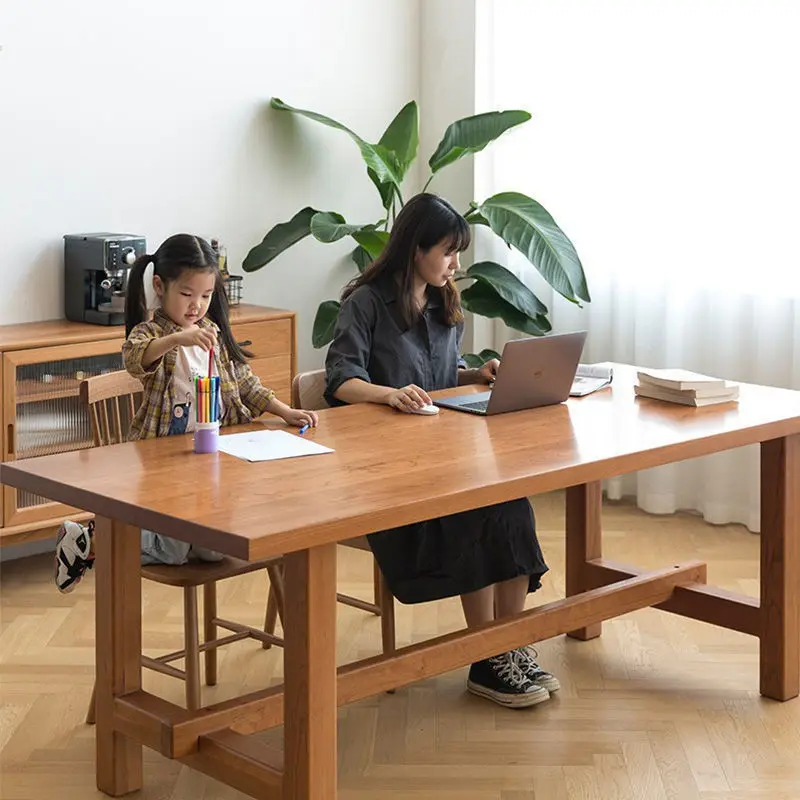 All solid wood dining table, cherry wood long table,  large board table, log desk