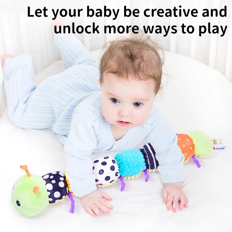 Baby Initiate Tummy Time Toys Rattle Musical Caterpillar Worm Infant Soft Plush Toys Educational Puzzle Sensory Interactive Toys