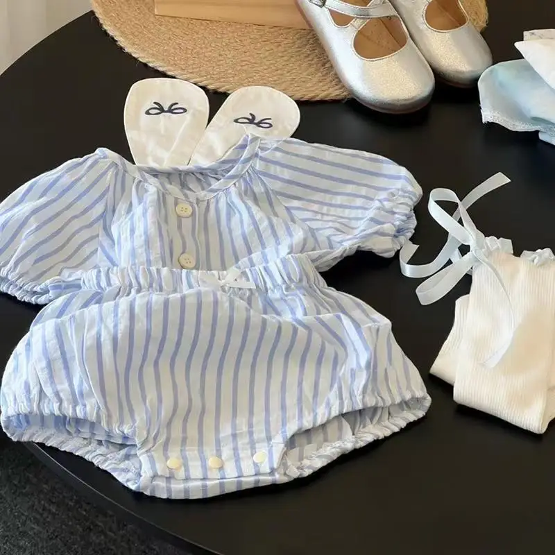 

2 Piece Set Baby 2026 Summer Dress Super Cute Baby Stripe Small Baby Clothes Summer Thin Fashion Suit