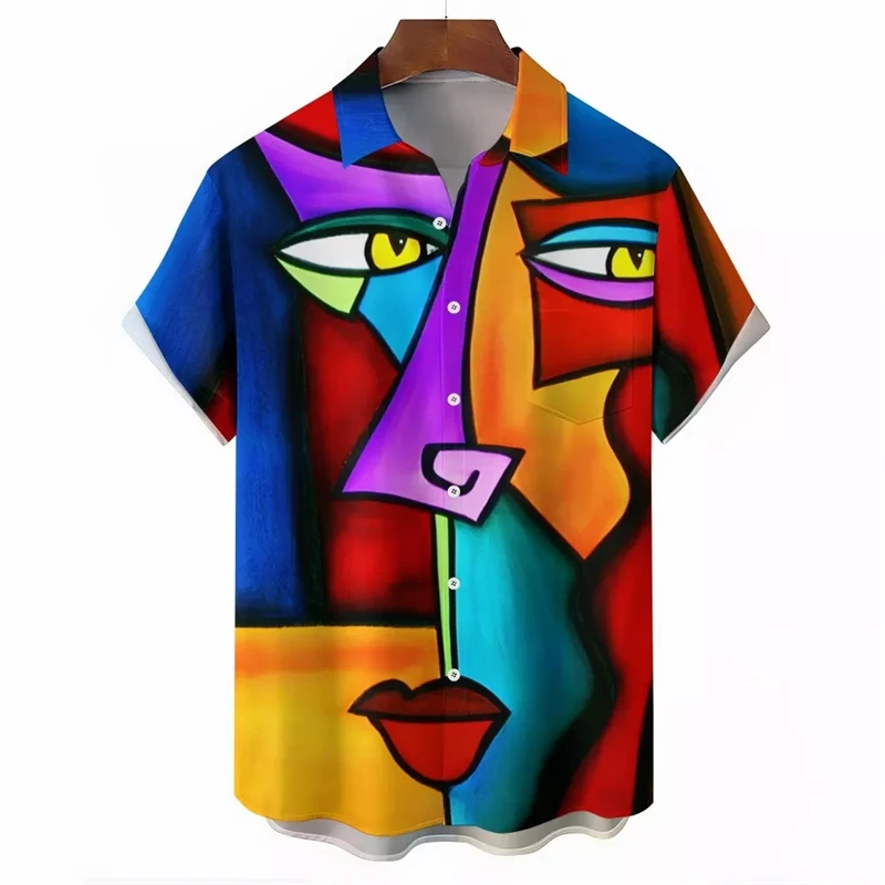 Bright Lights 3D Printed Shirts Men\'s Clothing Button Lapel Blouse Abstract Painting Cats Fashion Trendy Comfortable Shirt