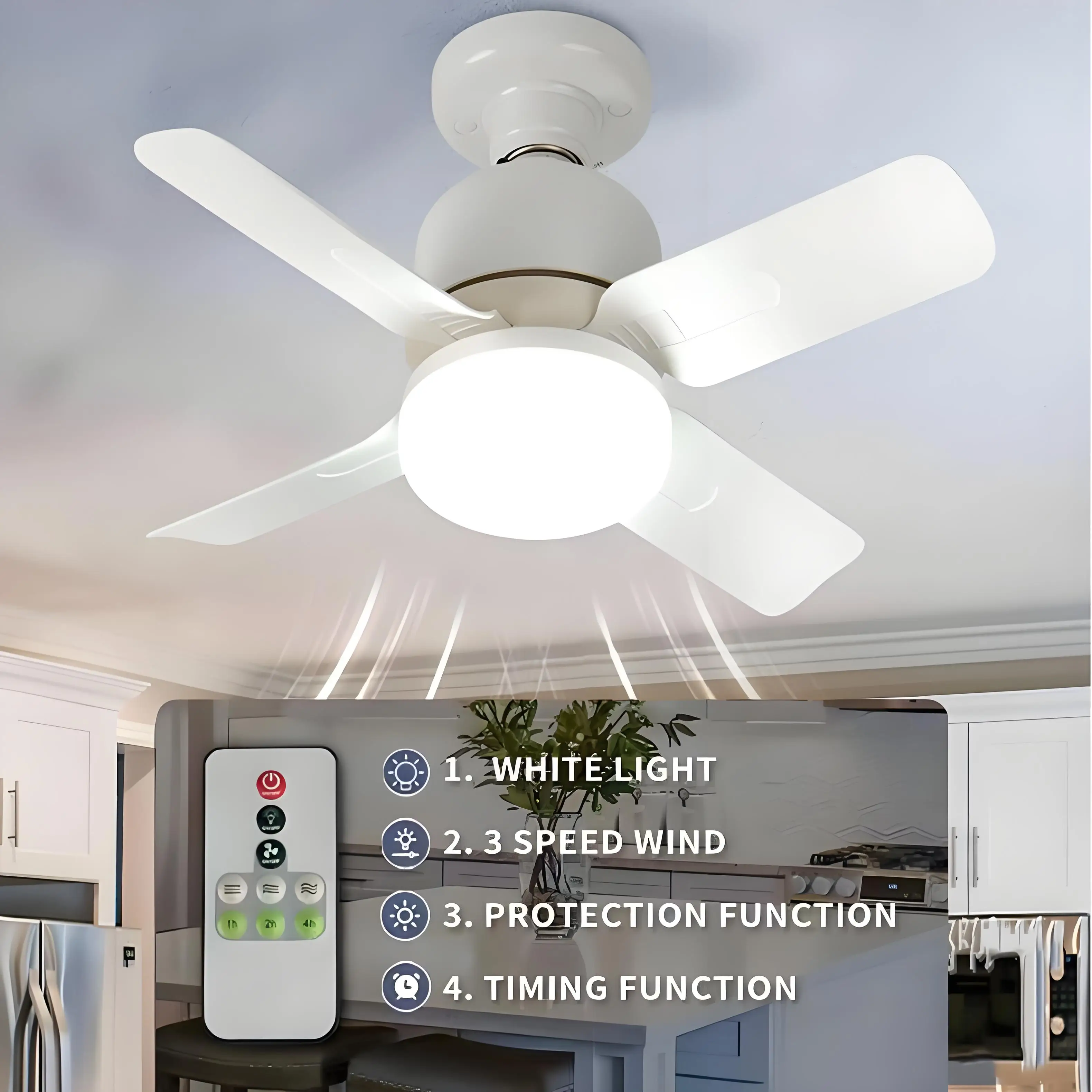 

Household detachable fan blades, small fan, restaurant bedroom, intelligent remote control ceiling fan, wind and light adjustmen