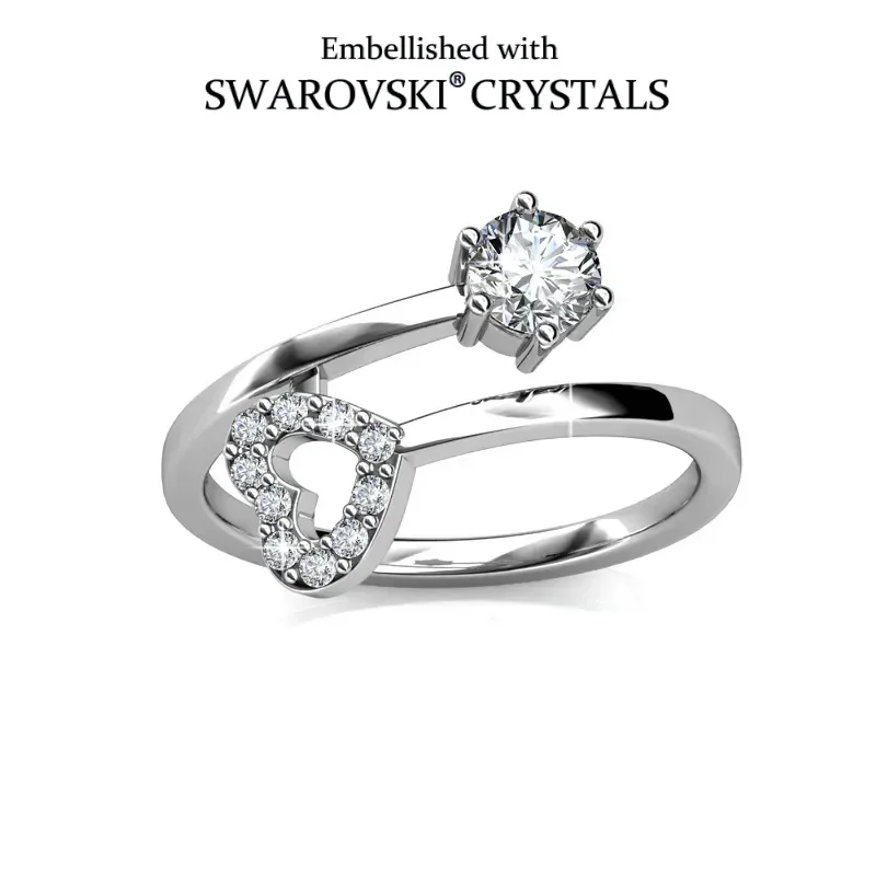 

Daisini Элегантное кольцо из стерлингового серебра 925 пробы с открытым сердечком для женщин, украшенное кристаллами Сваровски, идеальные изящные ювелирные изделия, изящный дизайн