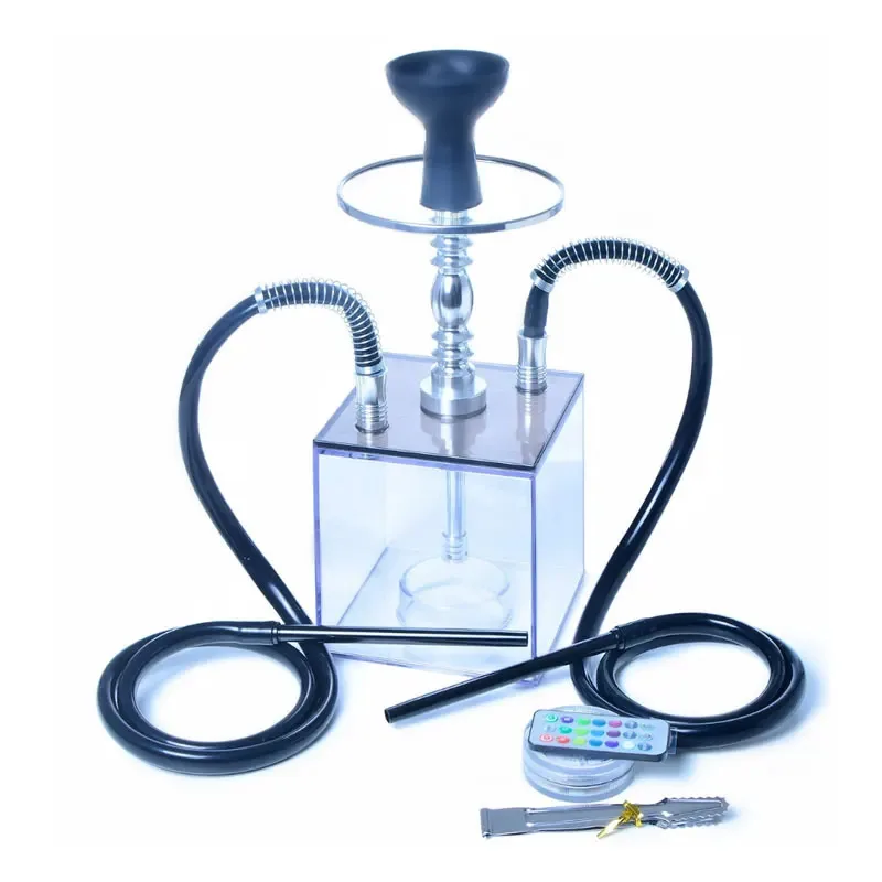 

Acrylic Cube Hookah Kit with LED Light, Transparent Shisha Box Set, 2 Hose, BowlHookahs, Chicha Nargile