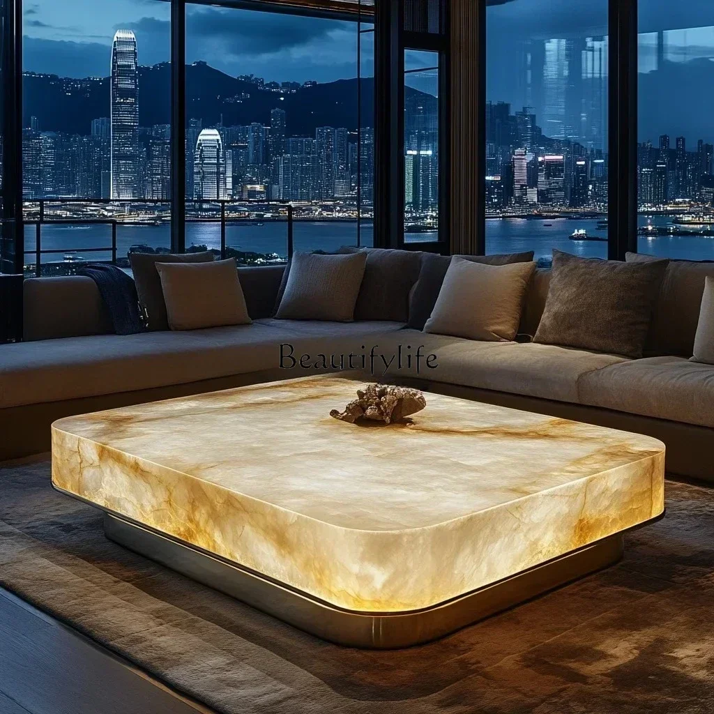 

z.Jade square luminous coffee table premium villa living room modern minimalist marble Venice light luxury stone